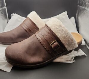 Spenco Brown Suede Clogs with Faux Fur Lining Size 9.5D